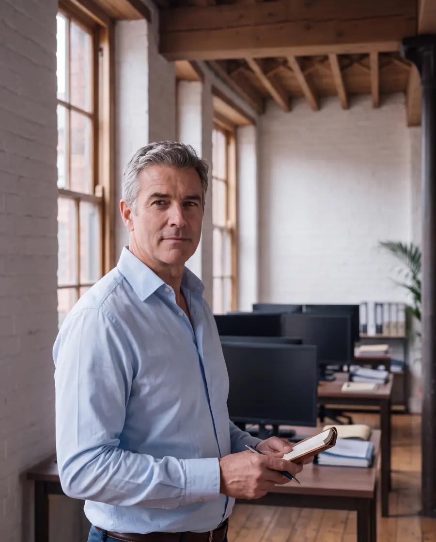 A member of the practice at their desk, mid-conversation