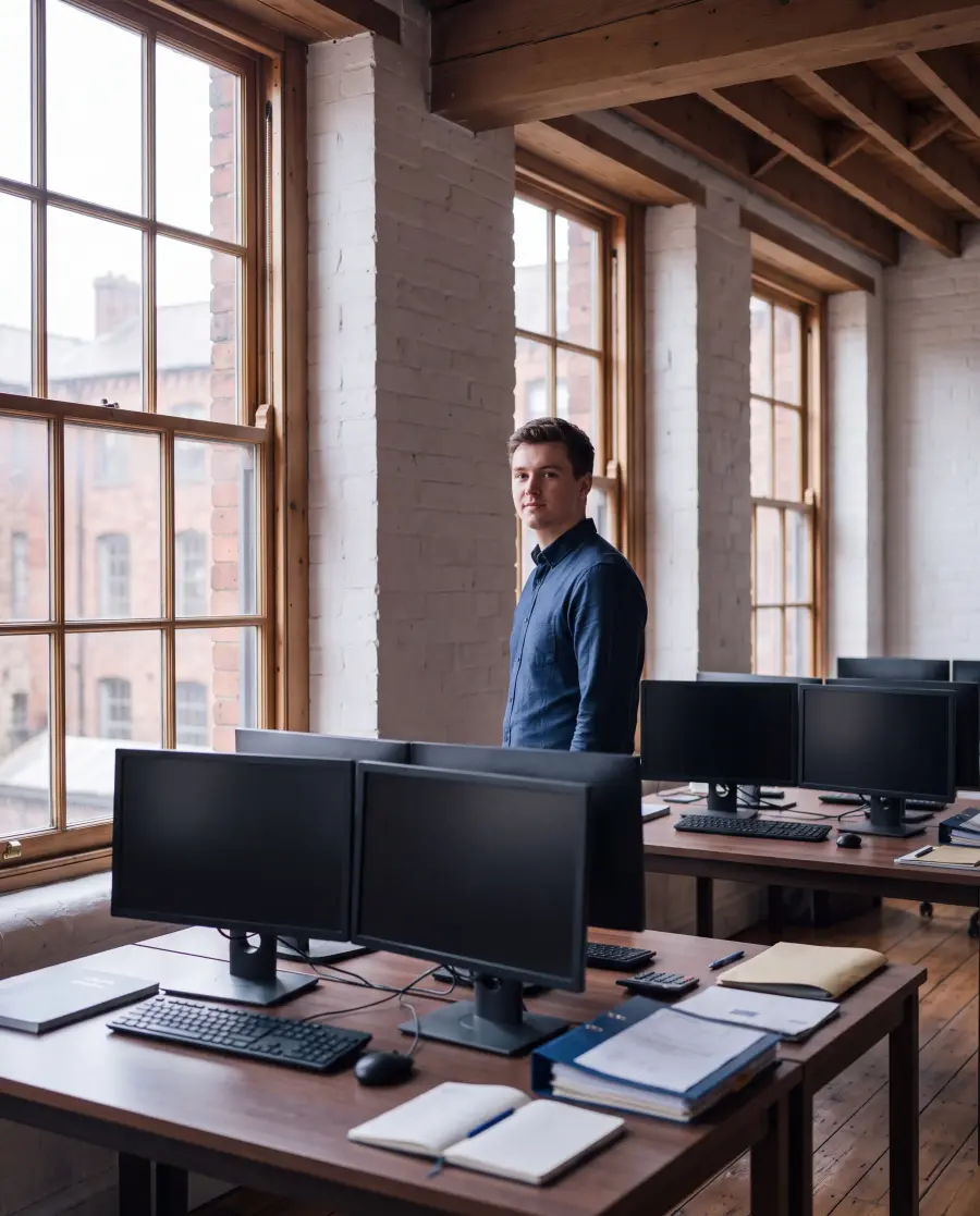 A member of the practice standing by the meeting room table