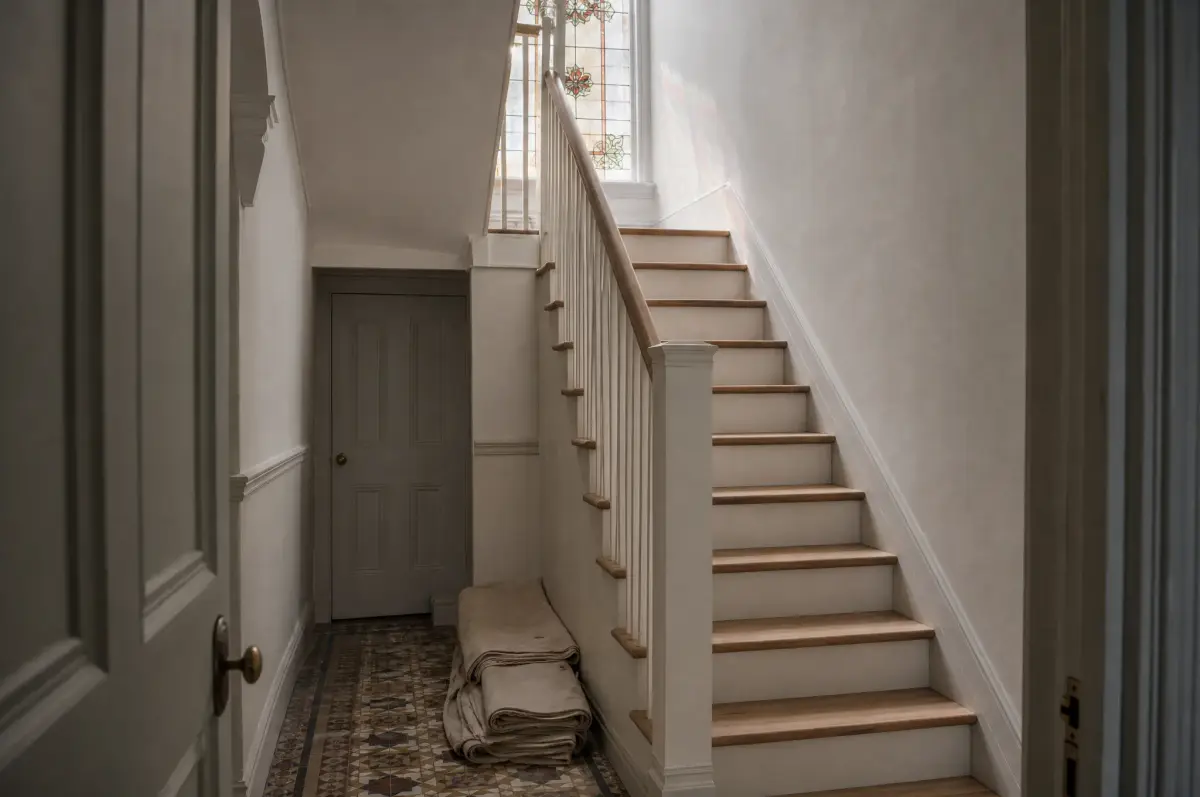 A rebuilt staircase in oak, new treads and spindles fitted and waxed