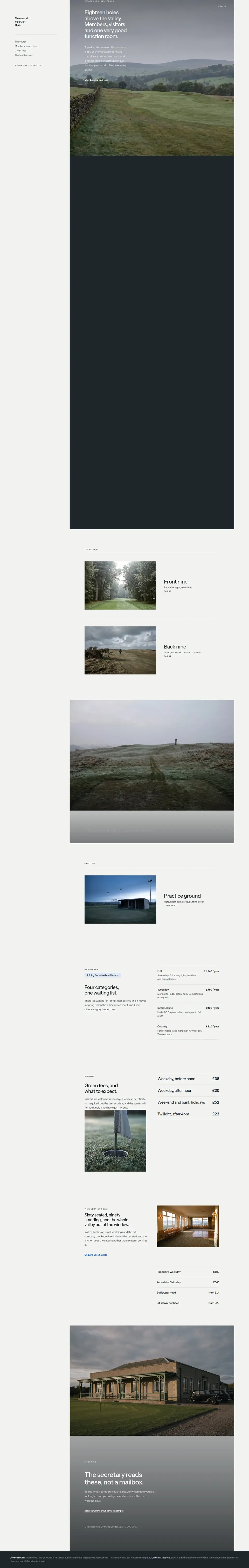 Full-page screenshot of the Members' golf club concept at desktop width.