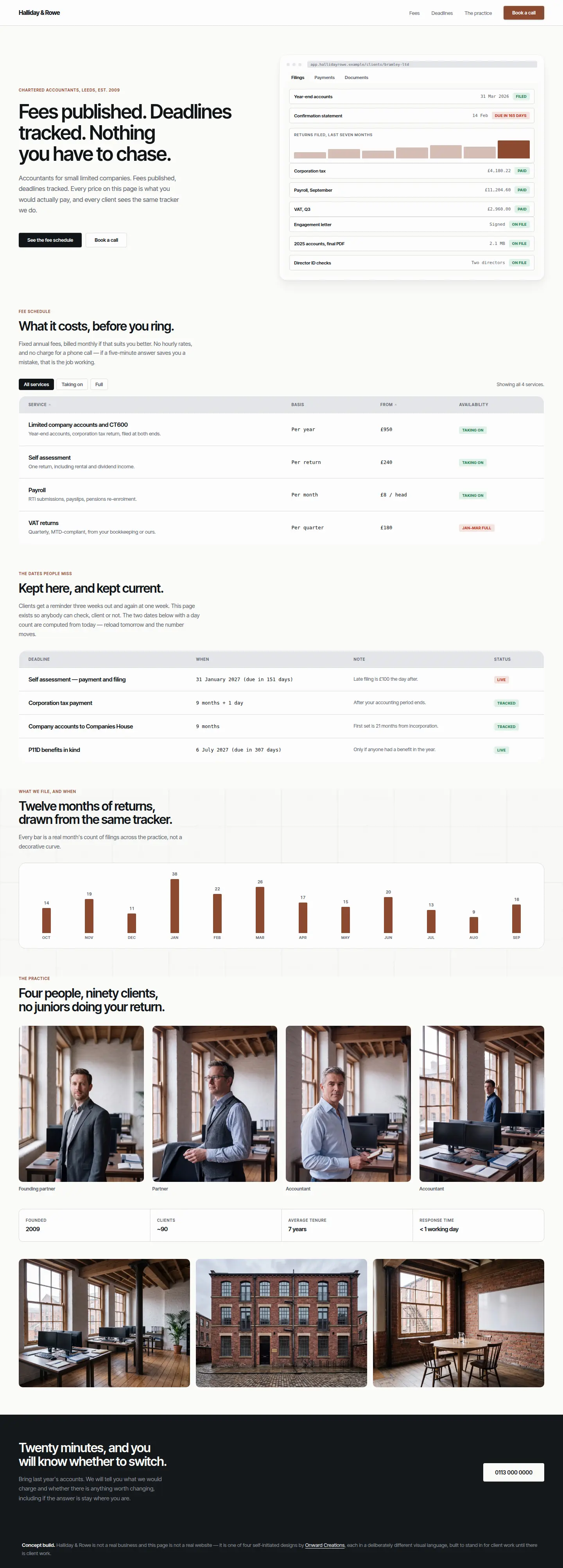Full-page screenshot of the Accountancy practice concept at desktop width.