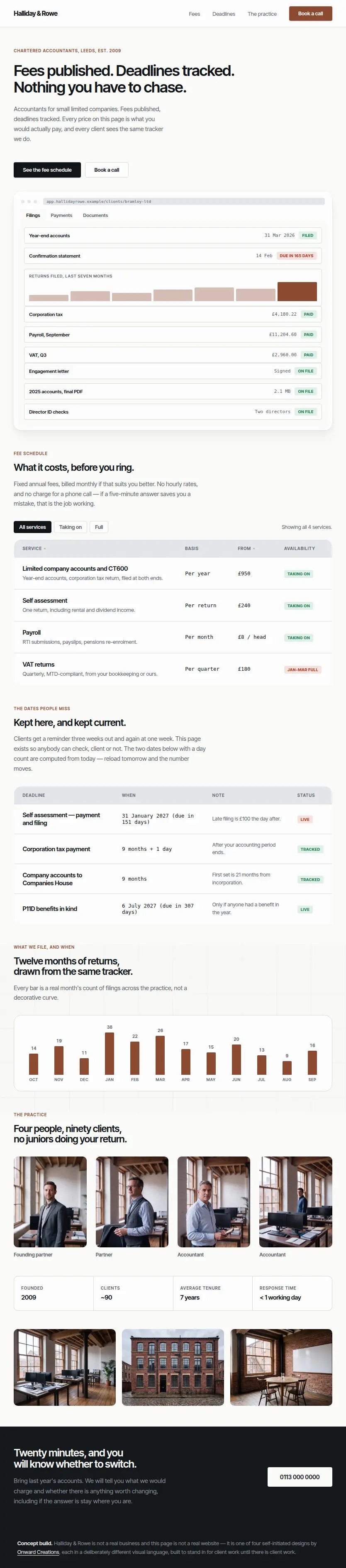Full-page screenshot of the Accountancy practice concept at tablet width.