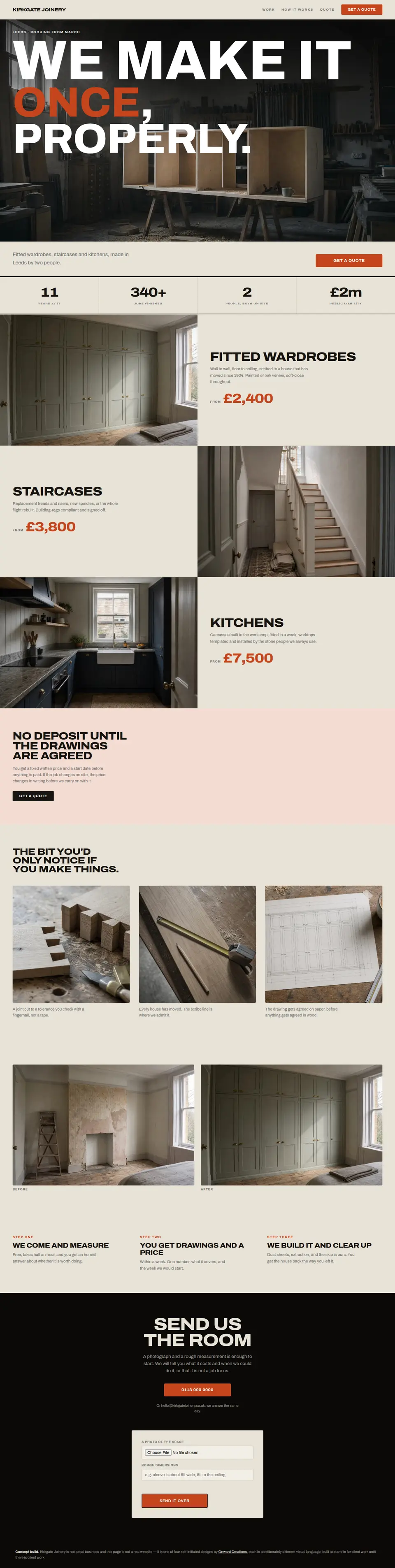Full-page screenshot of the Joinery firm concept at desktop width.