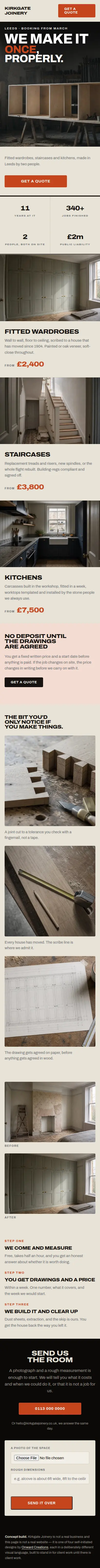 Full-page screenshot of the Joinery firm concept at mobile width.
